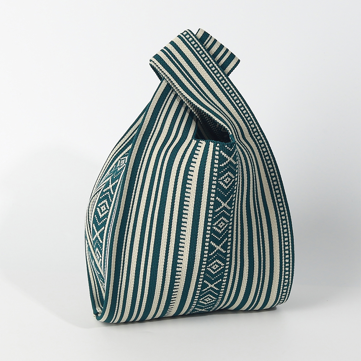 Outdoor Camping Outfit - Line Pattern Knitted Crocheted Breathable Handbag,