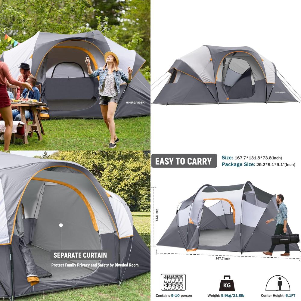Outdoor Camp - 10-Person HikerGarden Tent - Quick Setup