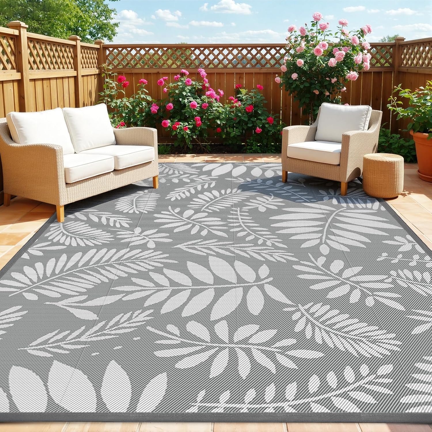 Outdoor Camping Rug Waterproof - 5x8 ft Outdoor Waterproof Reversible Straw