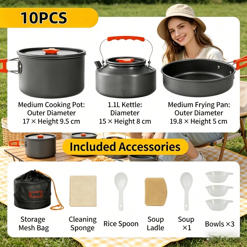 Outdoor Camping Kit - Home Household Camping Cookware Set with