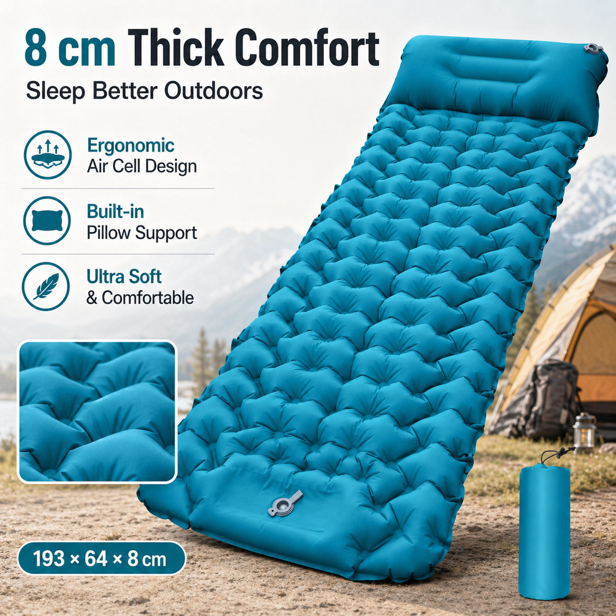Camp Pillow Compressible - Ultralight Inflatable Camping Sleeping Pad with