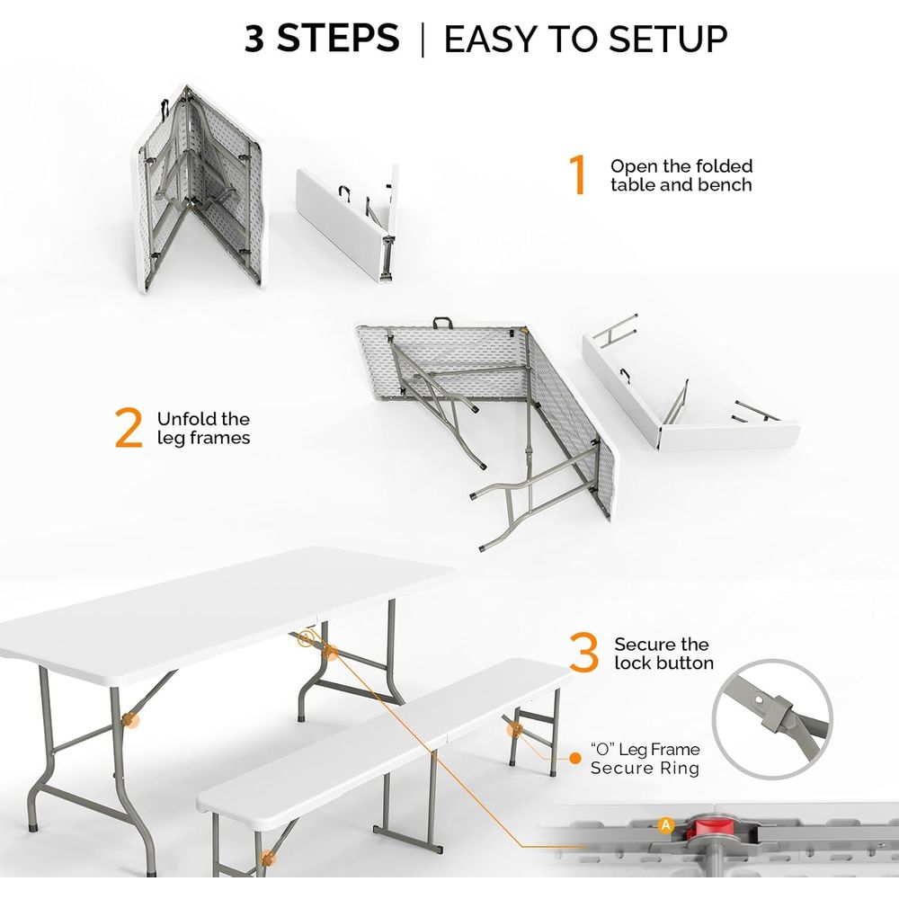 White olding Picnic Table Set  - Camping Outdoor Or Indoor บทวิจารณ์และราคา