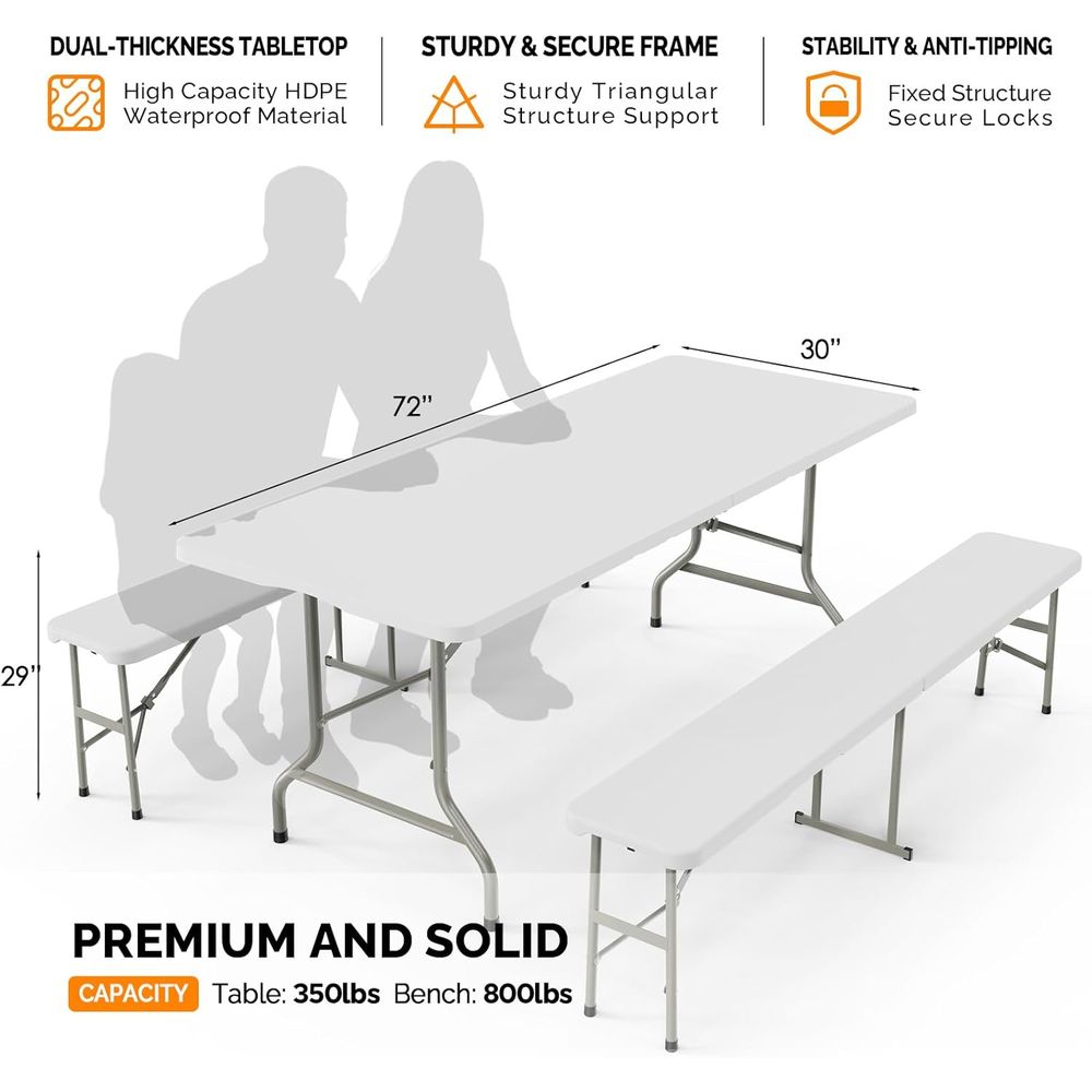 White olding Picnic Table Set  - Camping Outdoor Or Indoor บทวิจารณ์และราคา