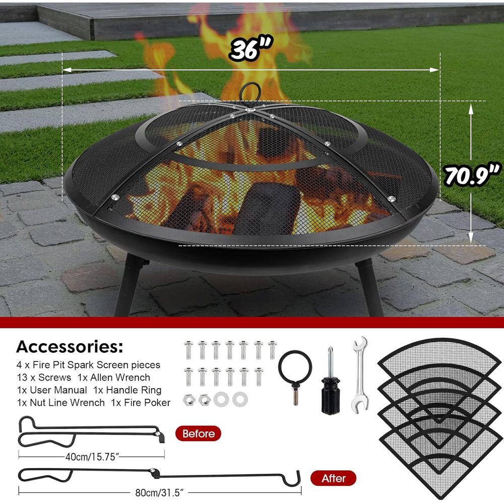 36 Inch Round Mesh Fire Pit Sc - Outdoor Camping Fire Pit บทวิจารณ์และราคา