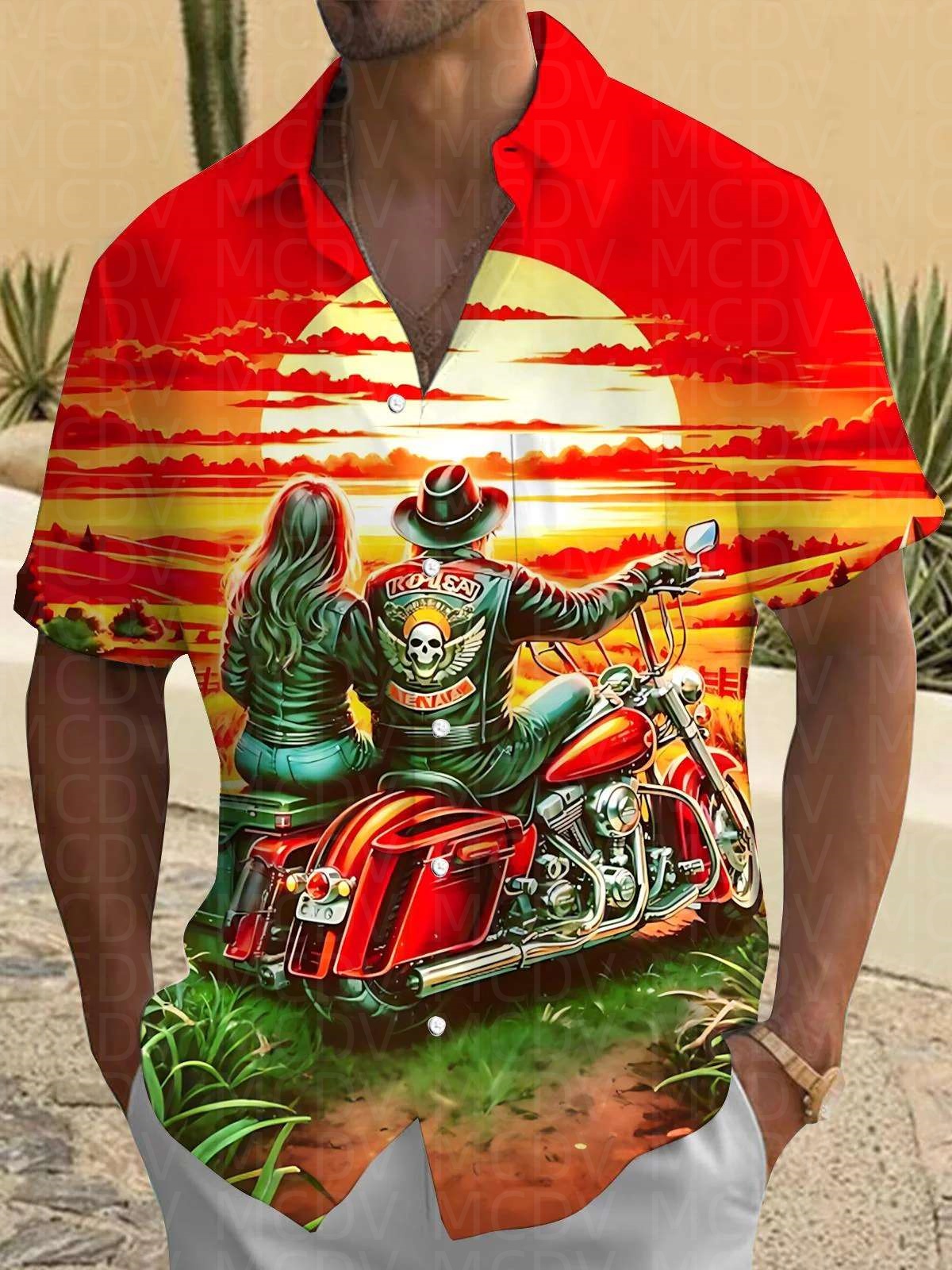 Motorcycle Pattern Men's Hawai - Outdoor Camping Outfit บทวิจารณ์และราคา