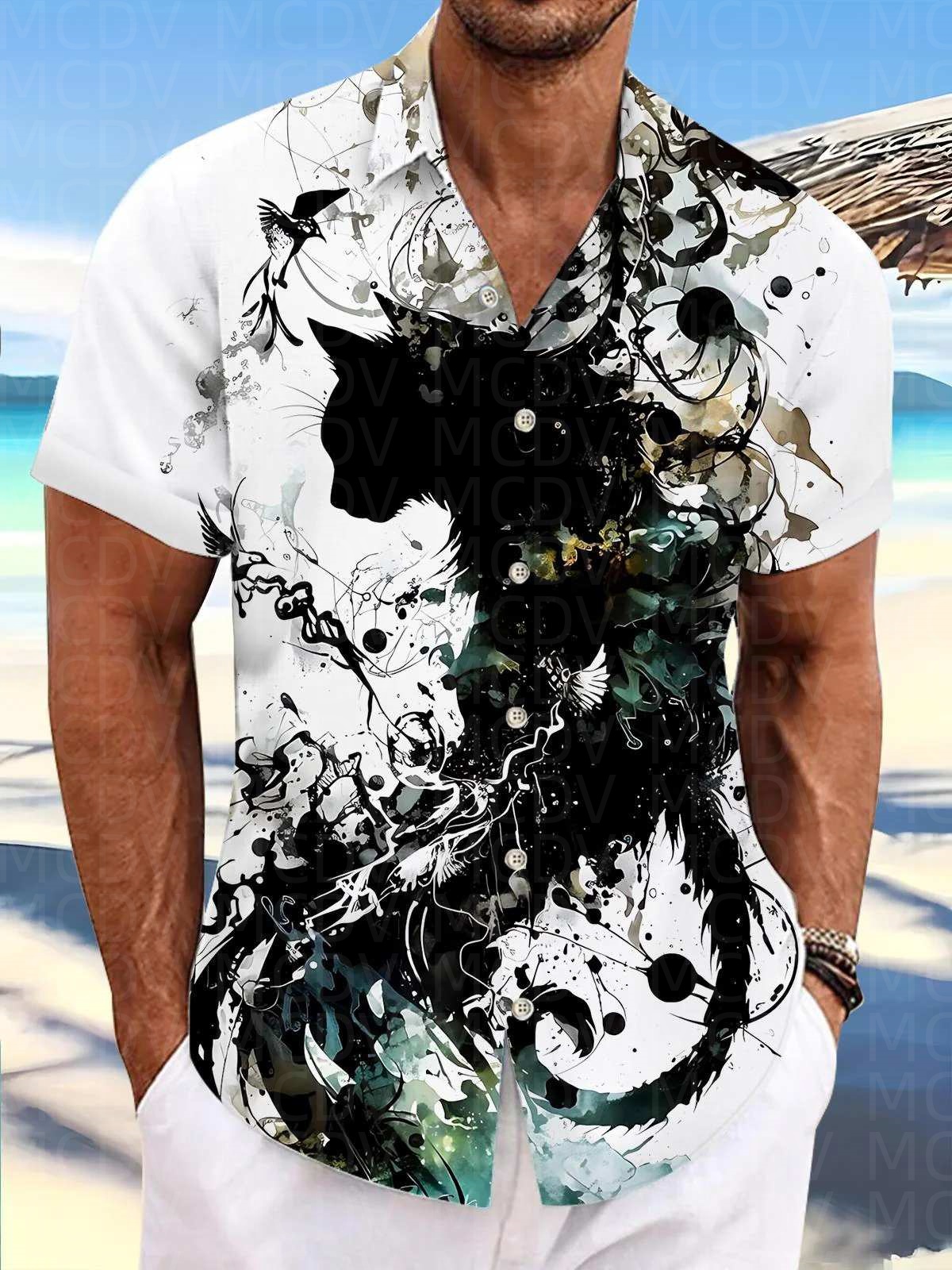 Motorcycle Pattern Men's Hawai - Outdoor Camping Outfit บทวิจารณ์และราคา