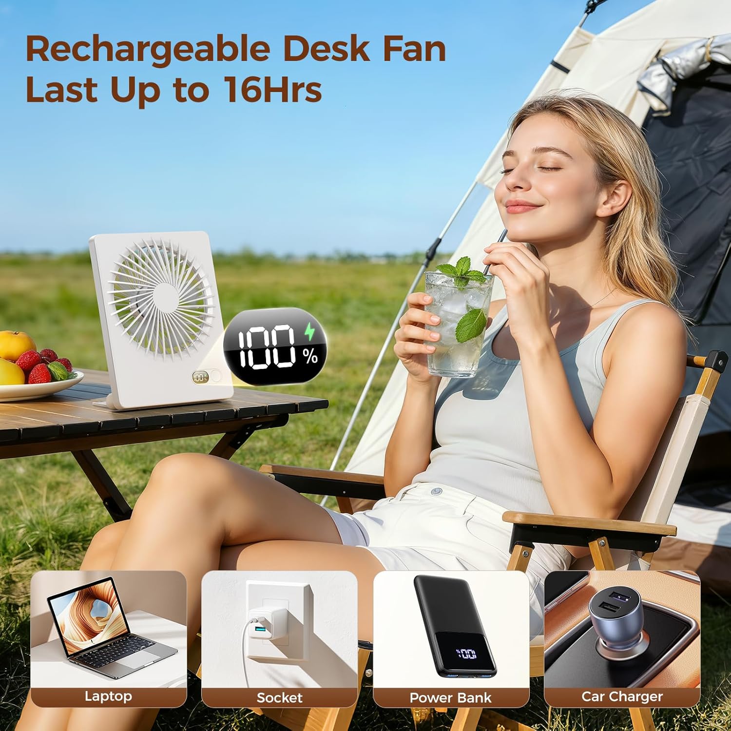 Rechargeable Desk Fan, 180° Ti - Camping Quiet บทวิจารณ์และราคา