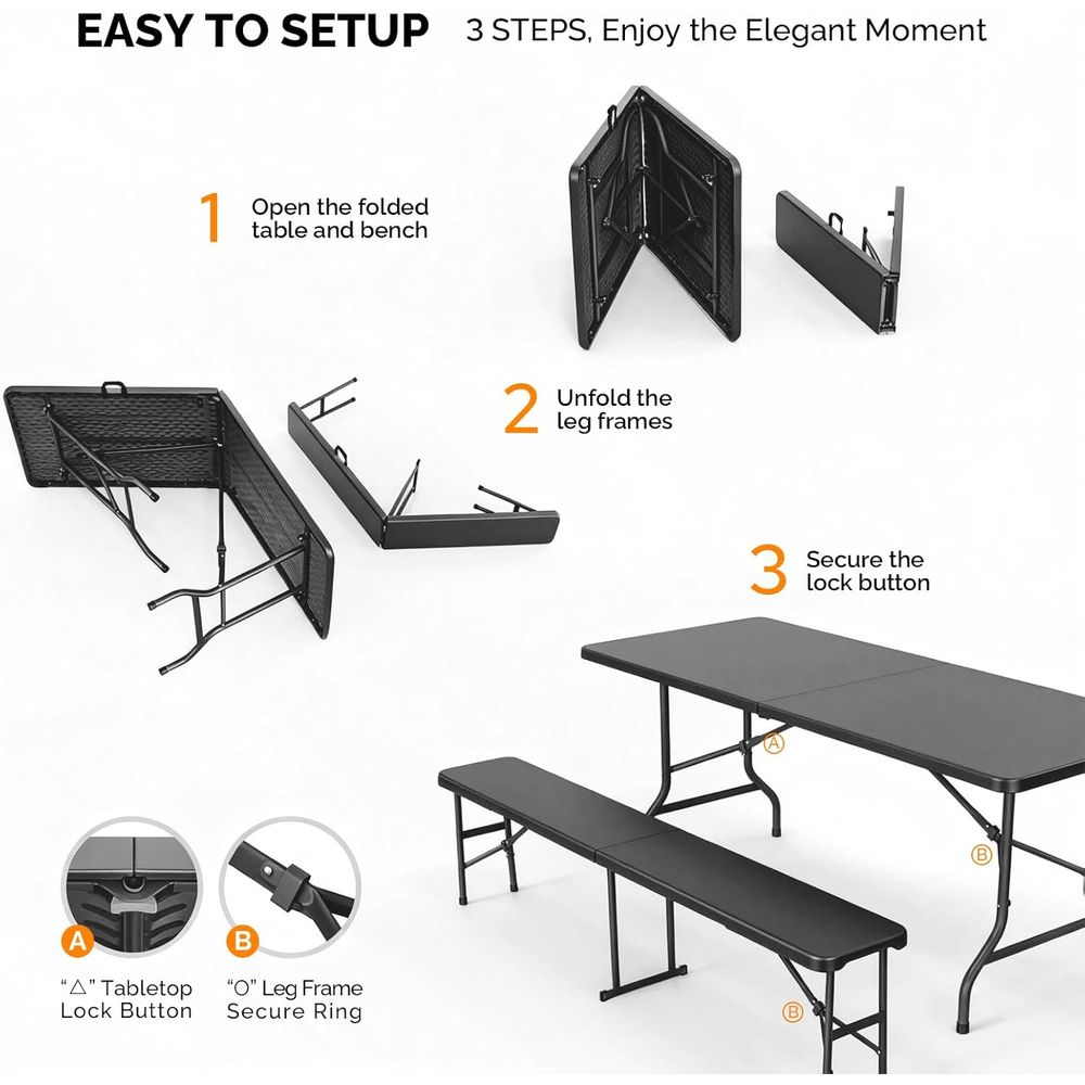 Picnic Table Set with 2 Benche - Camping Outdoor Or Indoor บทวิจารณ์และราคา