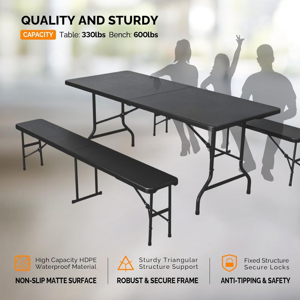 Picnic Table Set with 2 Benche - Camping Outdoor Or Indoor บทวิจารณ์และราคา