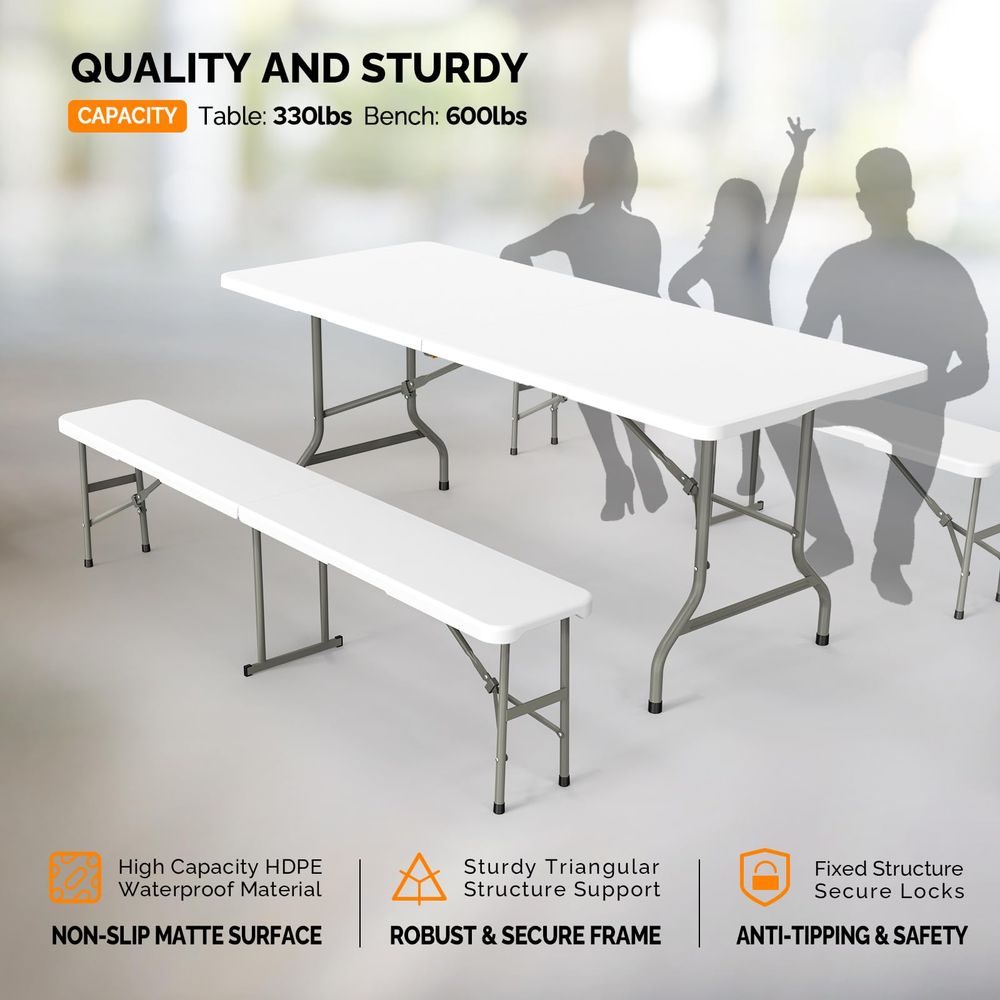 Picnic Table Set with 2 Benche - Camping Outdoor Or Indoor บทวิจารณ์และราคา