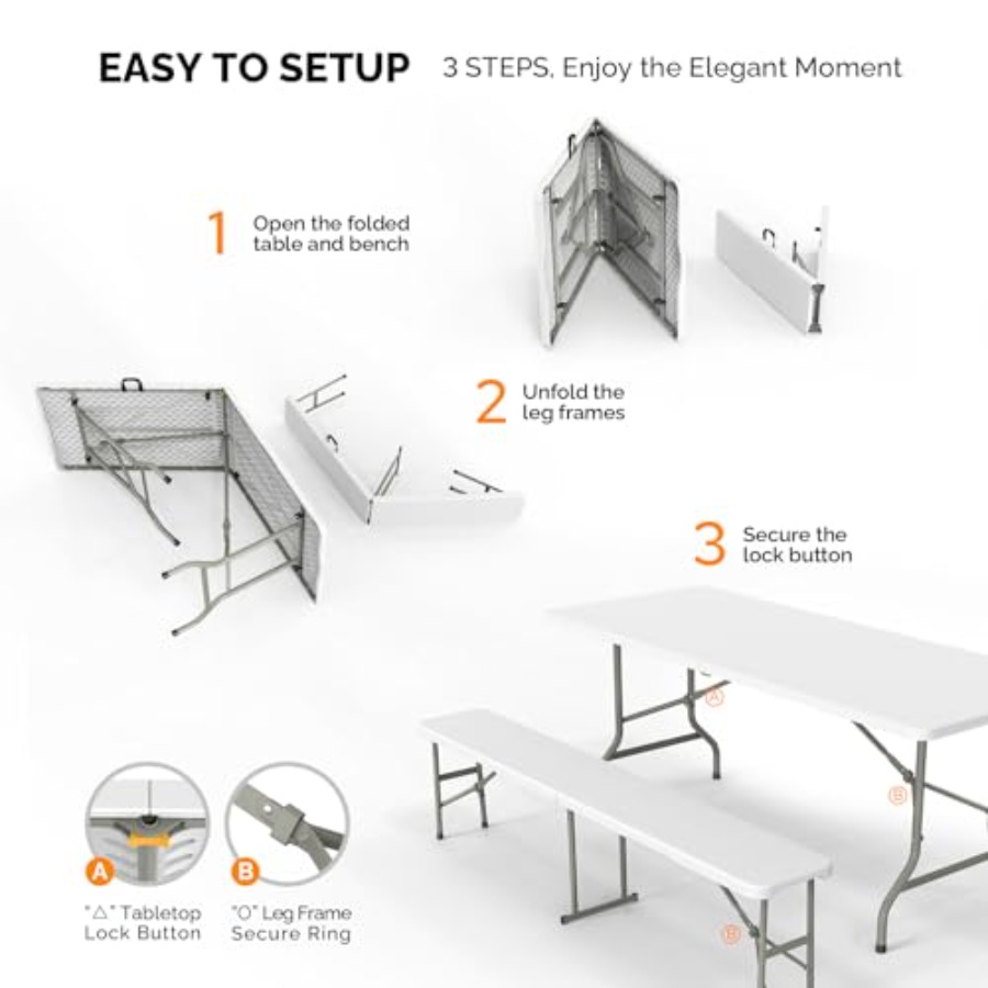 Picnic Table Set with 2 Benche - Camping Outdoor Or Indoor บทวิจารณ์และราคา