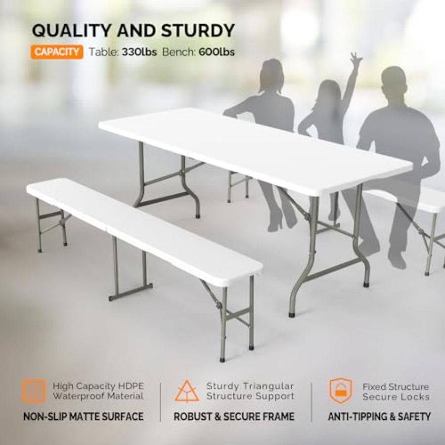 Picnic Table Set with 2 Benche - Camping Outdoor Or Indoor บทวิจารณ์และราคา
